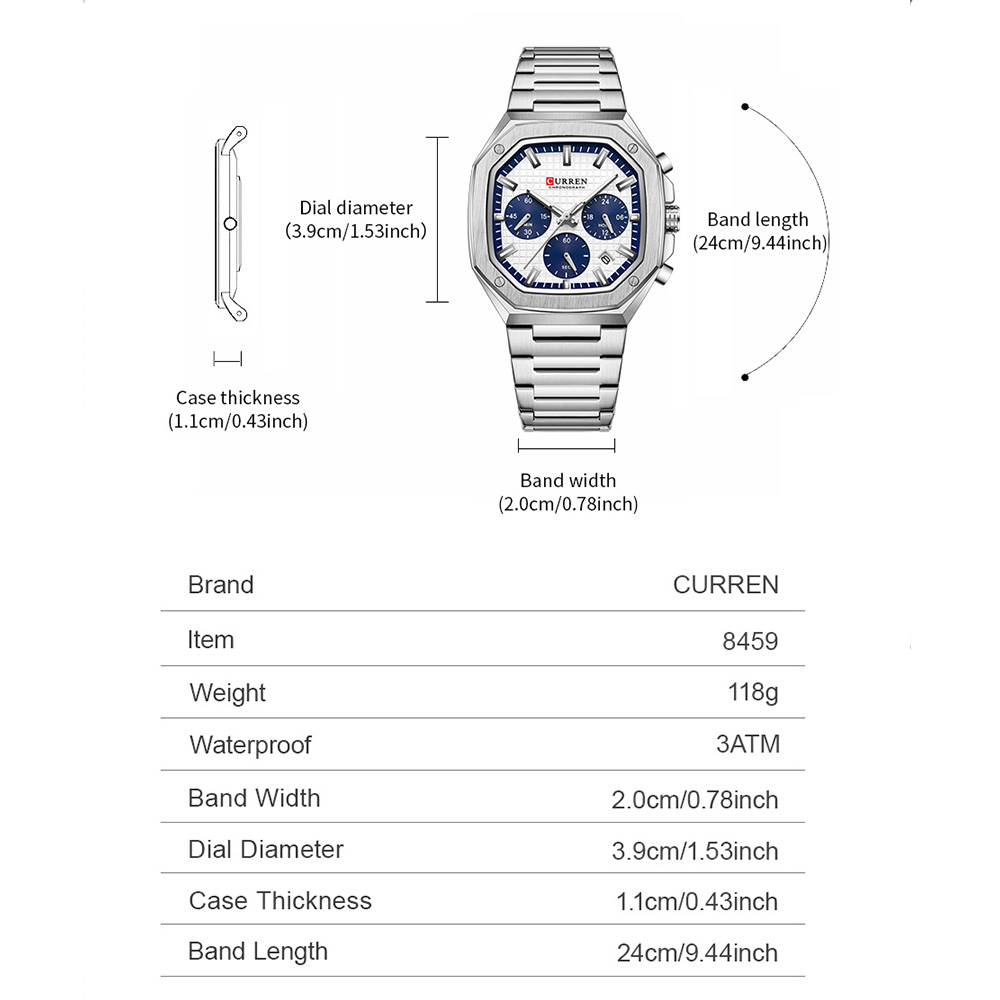 CURREN Lüks Kare Chrono İzle E - Luxury Watch Design incelemesi ve fiyatı