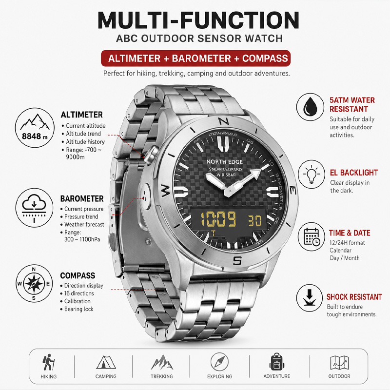 NORTH EDGE erkek spor dijital  - Compass Watch Luxury incelemesi ve fiyatı